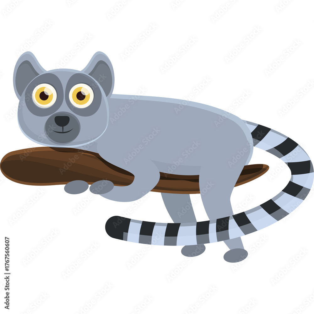 Naklejka premium Gray Ring Tailed Lemur Animal Illustration With Cartoon Style And Transparent Background