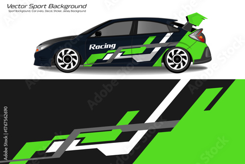 car wrap livery design Hatchback racing wrap decal or livery design  in green and black color EPS 10