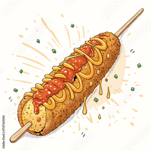 Showcasing Create Bold Stroke Korean Corn Dog With Che Stunning Premium Digital Asset