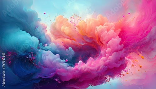 abstract colorful swirling ink cloud with pink specks