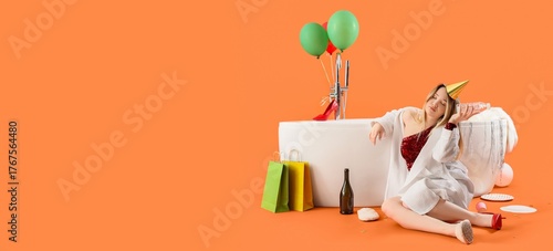 Young woman with hangover a...