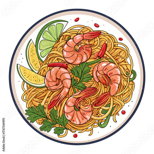 Depicting Create Bold Stroke Thai Pad Thai Noodles Elegant High-Quality Stock Image