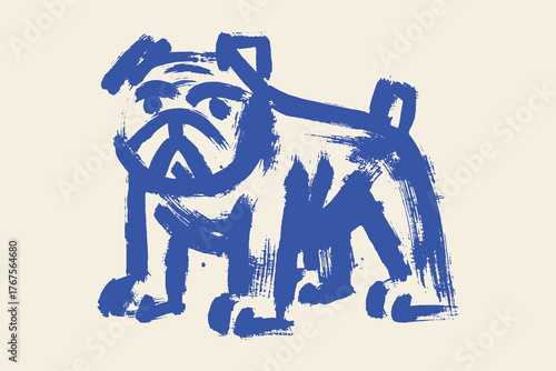 english bulldog rough brush blue paint dog illustration vector