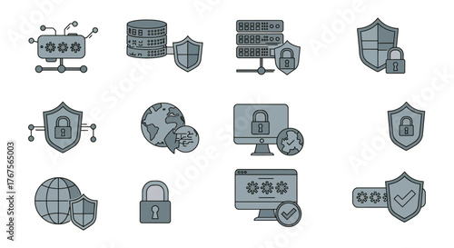 network security icons data encryption secure server connections ensuring data integrity  privacy for cybersecurity  data protection concepts.