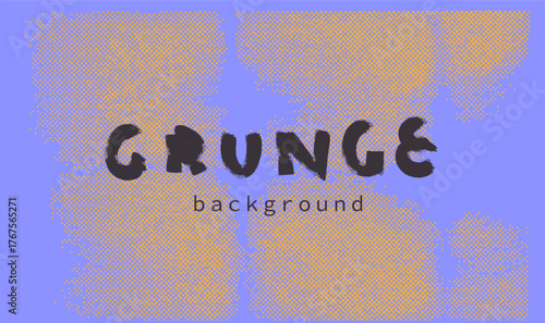 Vector illustration features a grunge style and theme, with rough orange halftone textures over a blue background. The bold, irregular shapes and dots create a retro, distressed visual effect.