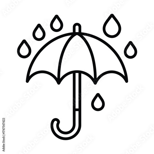 Simple line art icon of an umbrella in the rain