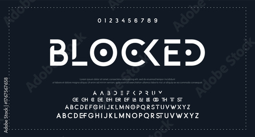Font digital cyber alphabet, cyberpunk letters A, B, C, D, E, F, G, H, I, J, K, L, M, N, O, P, Q, R, S, T, U, V, W, X, Y, Z and futuristic numerals 0, 1, 2, 3, 4, 5, 6, 7, 8, 9, vector