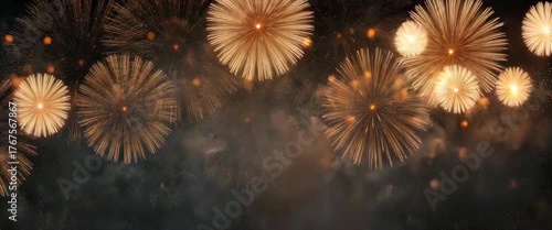 Dark festive background with orange fireworks for New Year 2026 celebration, ideal for party invitation, holiday banner, event poster, festive templates, seasonal greeting card design. Panoramic video