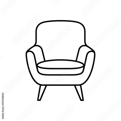 Modern armchair line art illustration on white background