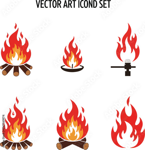 Create a kinds of deferent Burning fire simple vector icon illustration material vector art with white background.