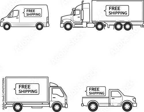 Create a kinds of deferent Free shipping truck simple vector icon illustration material vector art with white background..