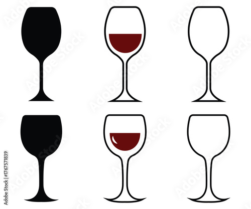 Wine & Alcohol Glasses and Bottles Icon Set – Vector Silhouettes of Wine, Beer, Cognac & Brandy