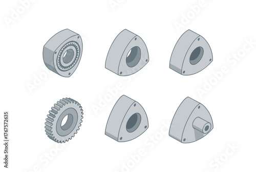 isometric icon items isolated on white background rotary engine core rotor gear rotary engine core intake port rotary engine core exhaust port rotary engine core stationary gear rotary