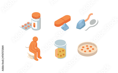 isometric icon items isolated on white background urinary tract infection antimicrobial prophylaxis regimen urinary tract infection urinary analgesic compound urinary tract infection