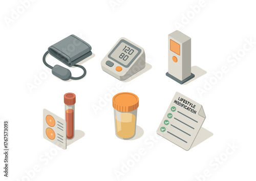 isometric icon items isolated on white background essential hypertension home sphygmomanometer cuff essential hypertension endothelial function analyzer essential hypertension aldosterone