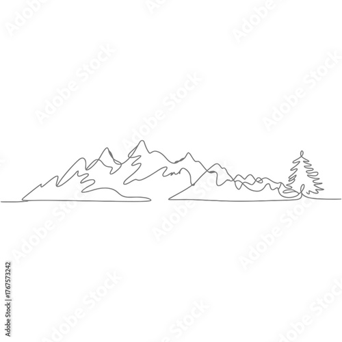 Canvas Print Minimalist mountain range landscape with a single pine tree