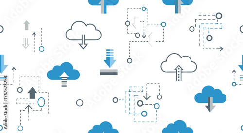 Seamless Cloud Services Pattern Vector – Repeating Data Storage and Network Background.