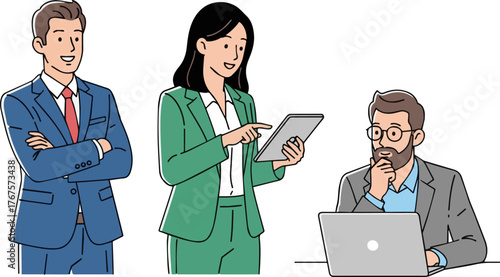 Create a kinds of deferent Simple vector illustration of three business people vector art with white background.