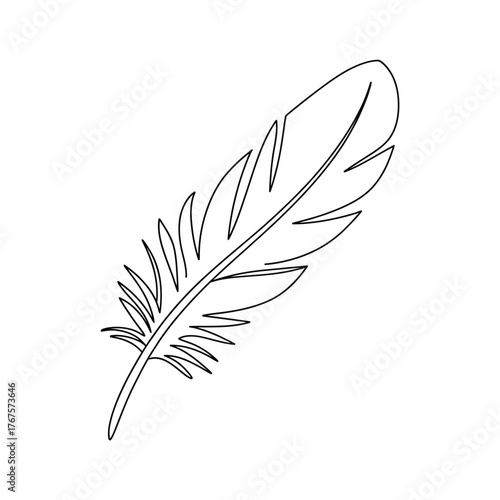 Simple black and white line drawing of a single feather