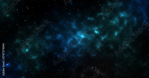 Deep space background with glowing blue nebula and scattered stars in the galaxy