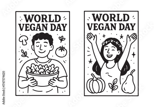 Joyful celebration of World Vegan Day featuring diverse individuals embracing healthy plant-based lifestyles with fresh produce and vibrant spirit