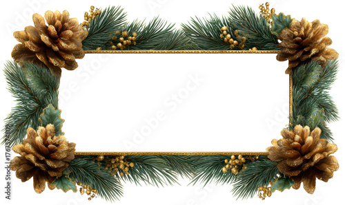 Elegant Holiday Frame with Pinecones and Pine Branches Decor Isolate on Transparent Background, png