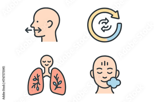 outline colorful icon 4 isolated on transparent background flat vector illustration style breathwork theme including inhale exhale arrows breathing circle calm lungs symbol and mindful
