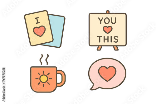 outline colorful icon 4 isolated on transparent background flat vector illustration style daily affirmations theme including affirmation cards positive words board morning mantra and self