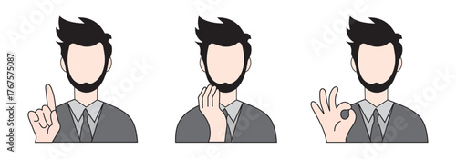 Sign Language Men Illustration – Hand Gesture Communication Vector Design