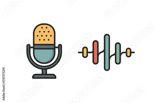 outline colorful icon 2 isolated on transparent background flat vector illustration style podcast theme including microphone and audio wave