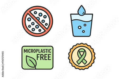 outline colorful icon 4 isolated on transparent background flat vector illustration style microplastic free theme including microbead crossed symbol clean water icon product label and