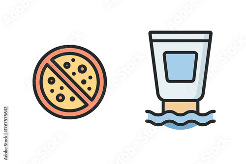 outline colorful icon 2 isolated on transparent background flat vector illustration style zero microbeads theme including crossed particle symbol and water safe product