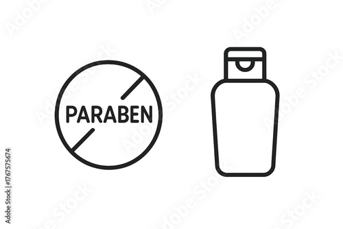 monochrome minimal icon 2 isolated on transparent background clean outline vector style paraben free theme including paraben crossed symbol and cosmetic bottle outline