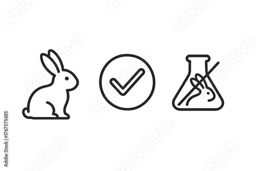 monochrome minimal icon isolated on transparent background clean outline vector style cruelty free certification theme including bunny outline ethical approval mark and no animal testing