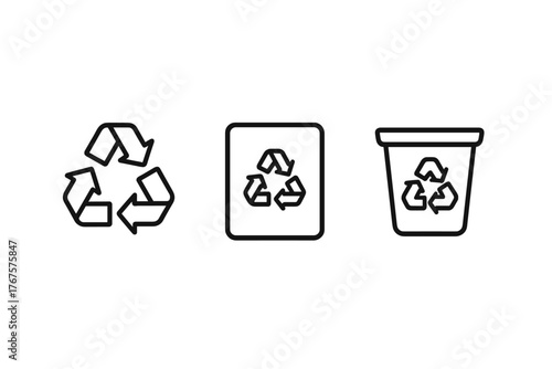 monochrome minimal icon isolated on transparent background clean outline vector style recyclable packaging theme including recycling loop icon recyclable product outline and sorting