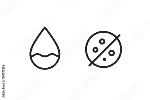 monochrome minimal icon 2 isolated on transparent background clean outline vector style microbeads free theme including water purity icon and particle crossed outline
