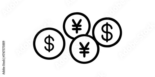 Popular currency icon symbol set isolated on transparent background. Black & white currency signs
