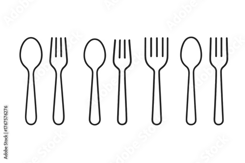 4 outline spoons and forks with minimalist design variations flat vector illustration style isolated on white background