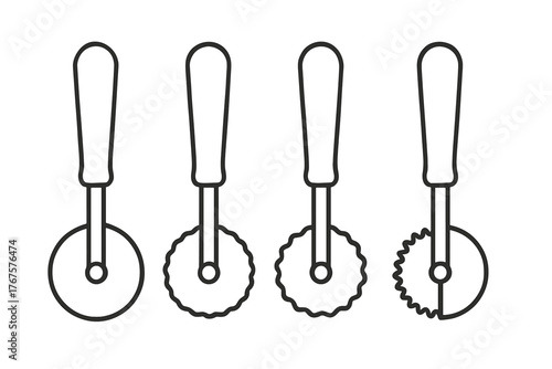 4 outline rolling pastry cutters flat vector illustration style isolated on white background