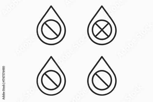 4 outline water droplets with no microplastic marks flat vector illustration style isolated on white background