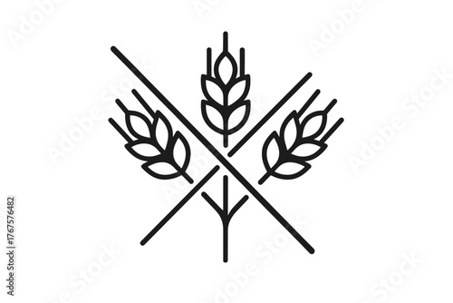 4 outline wheat grains crossed to symbolize gluten free flat vector illustration style isolated on white background