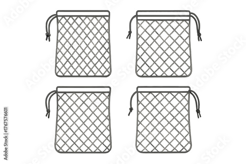 4 outline reusable produce mesh bags flat vector illustration style isolated on white background