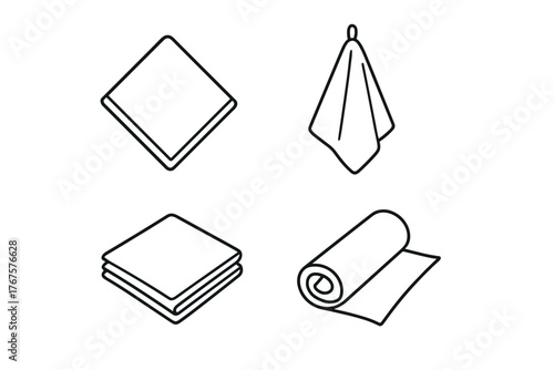 4 outline reusable cloth napkins and towels replacing paper flat vector illustration style isolated on white background