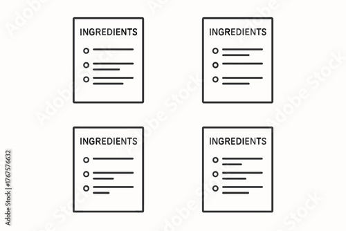 4 outline minimalist ingredient lists showing short clean formulas flat vector illustration style isolated on white background