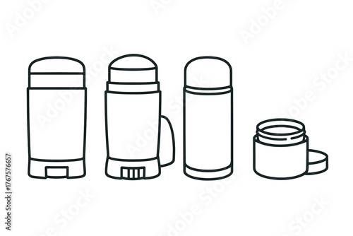 4 outline refillable deodorant tubes and containers flat vector illustration style isolated on white background