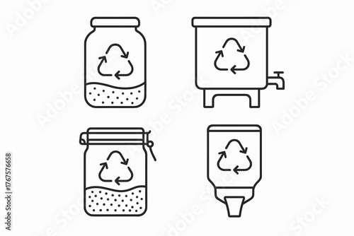 4 outline bulk store containers with refill symbols flat vector illustration style isolated on white background