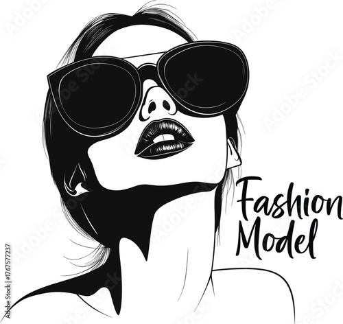 Flat Illustration of Fashion Girl, Female Model Black Silhouette