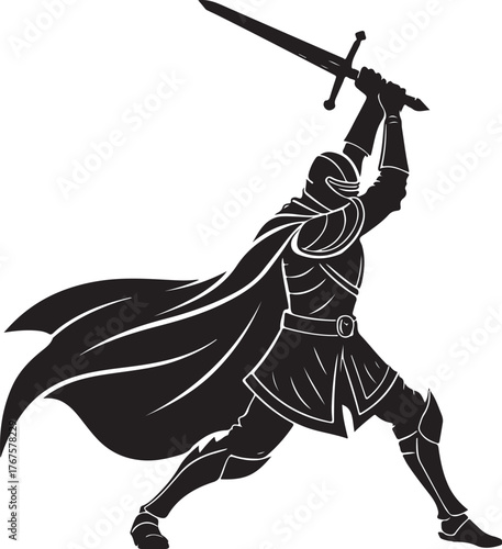 medieval knight with sword and shield illustration