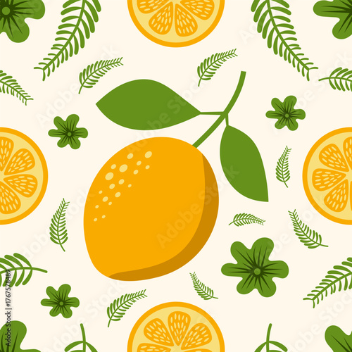 Fresh orange fruit seamless pattern vector illustration