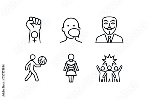 simple outline stroke icon isolated on white background feminist confrontation act conceptual speechless monologue political mask performance environmental durational walk rope bound dance